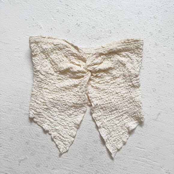 Cream Crinkle Knot Strapless Crop Top, Size Small - Picture 1 of 5